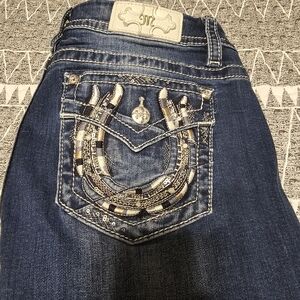 Miss Me Blue Jeans with Silver Embellishments